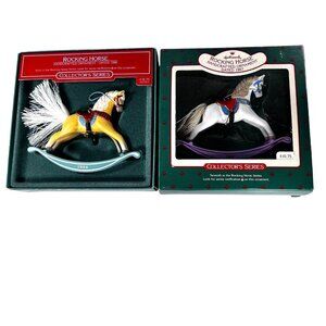 Vtg Hallmark Keepsake Lot of 2 Rocking Horse Christmas Ornaments 1986 1987 Boxes